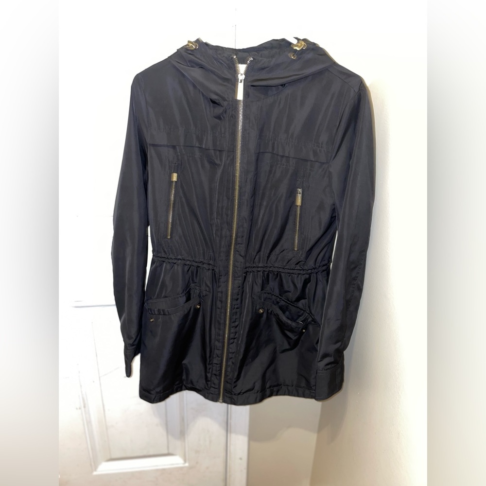 MICHAEL KORS MK Zip Up Shell Jacket Hooded Lightweight Coat Black
